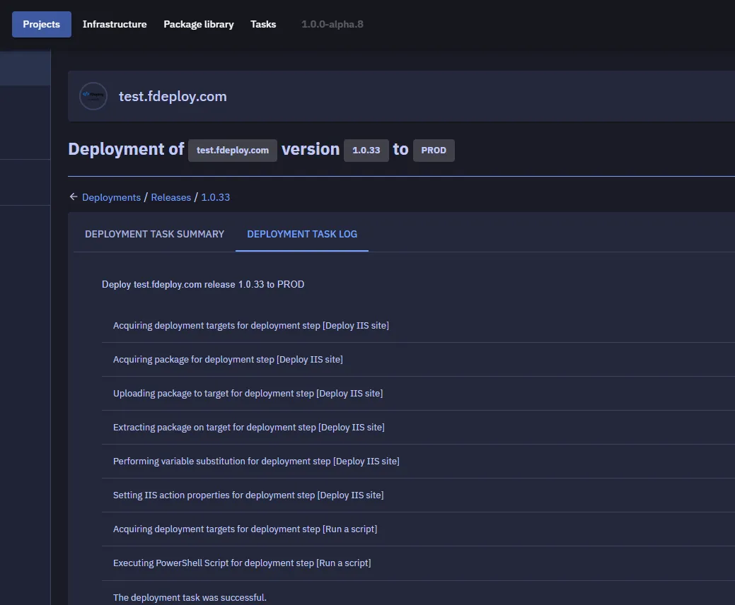 Deployment task log