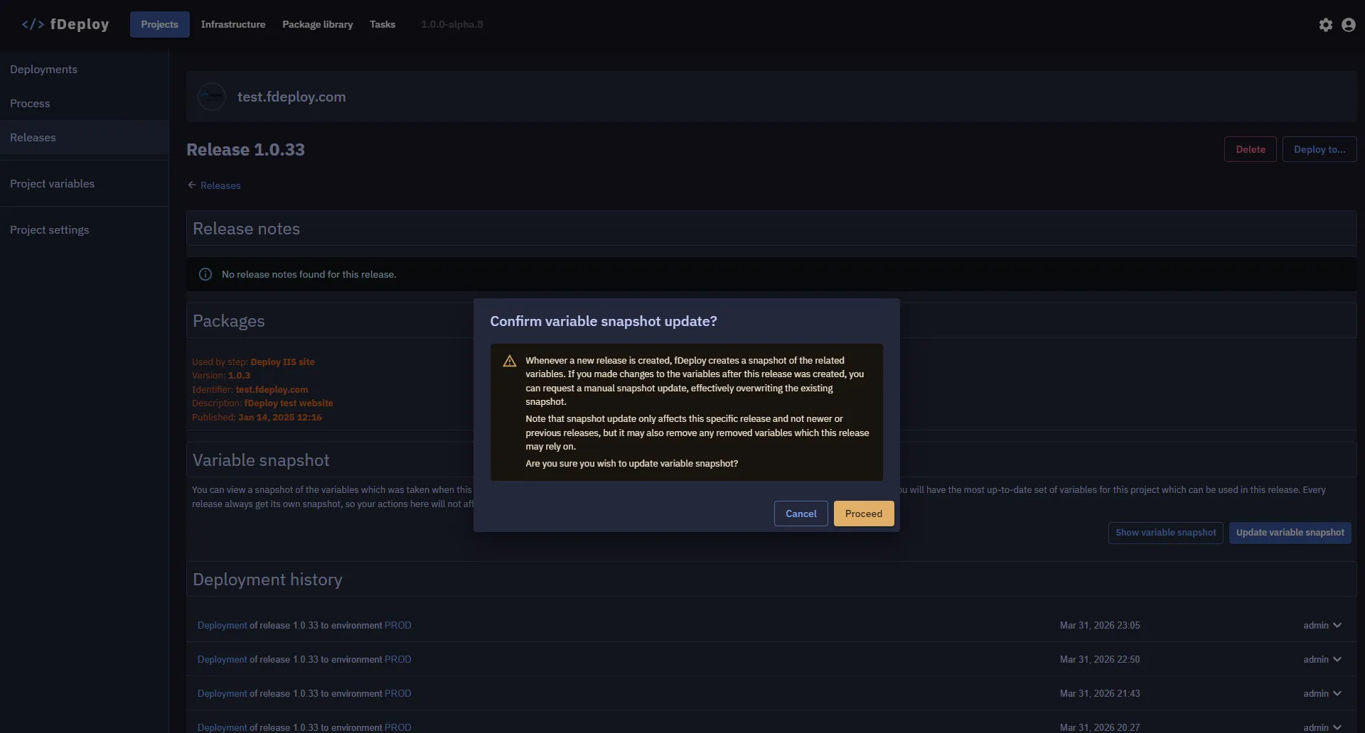 Update variable snapshot